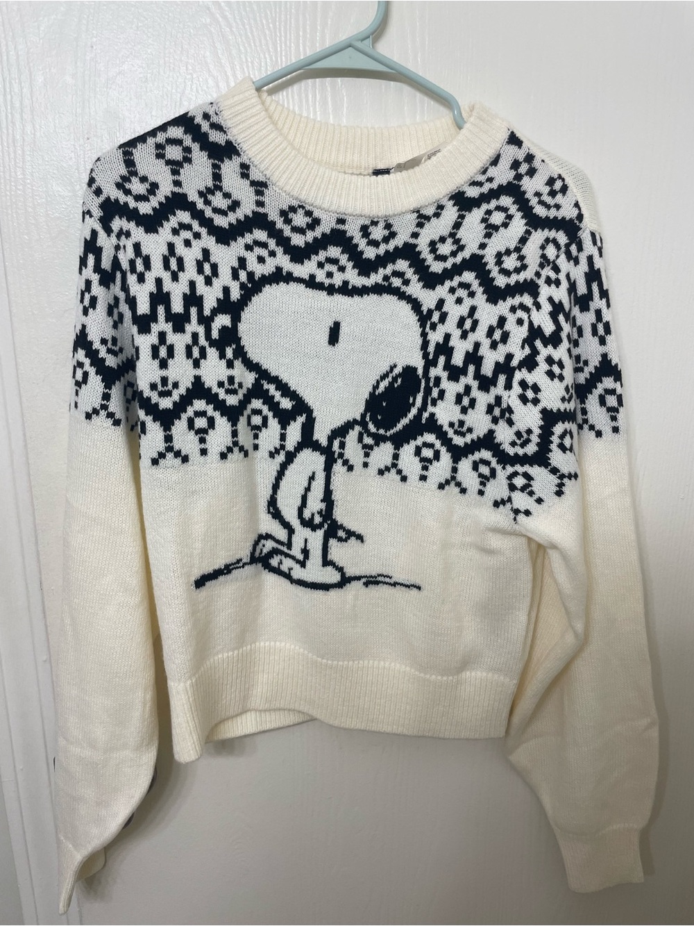 H&M Ivory and Black Snoopy Fair Isle Crewneck Sweater